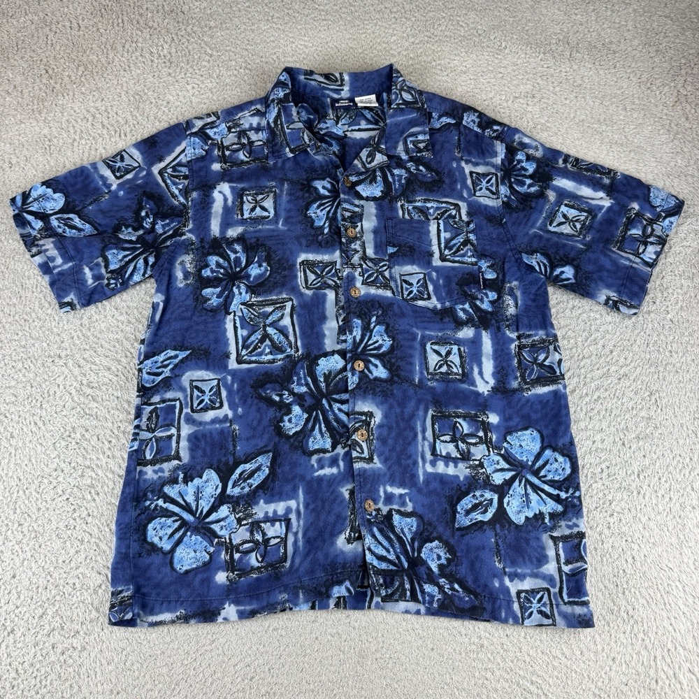 Billabong Shirt‎ Mens Medium Blue Floral Short Sleeve Button Up Hawaiian Vtg Y2k